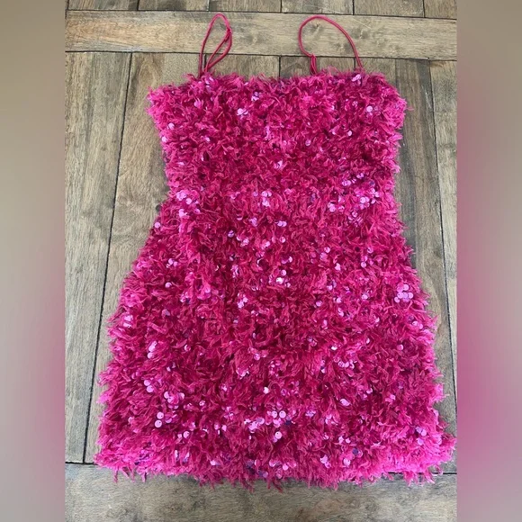 Urban Outfitters Hot Pink Sequin Fringe Party Dress - Picture 3 of 7